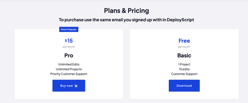 Pricing and Plans for DeployScript