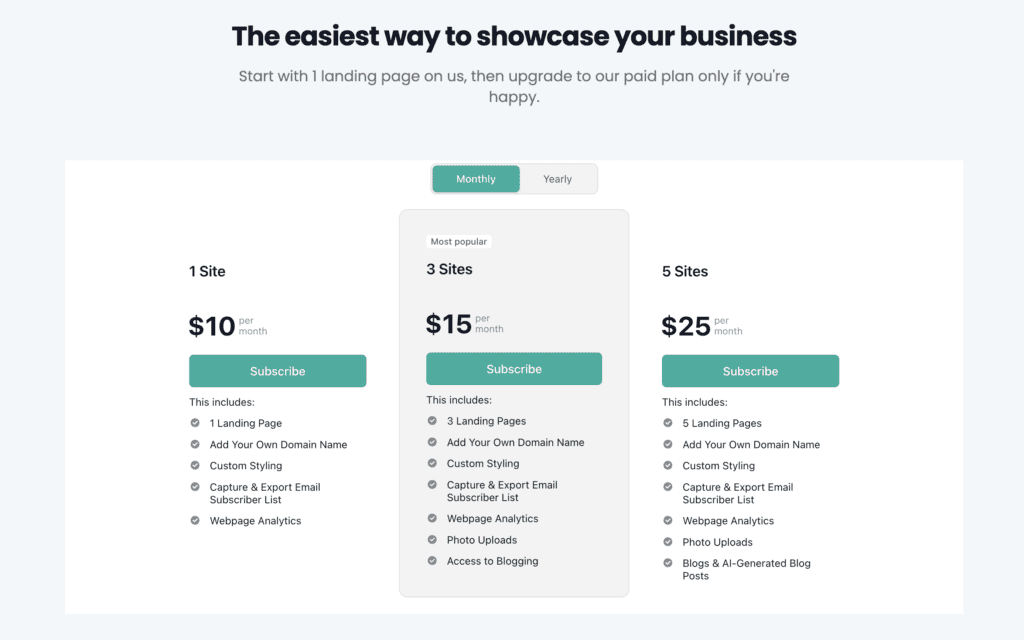 Pricing Plans for 60sec site 