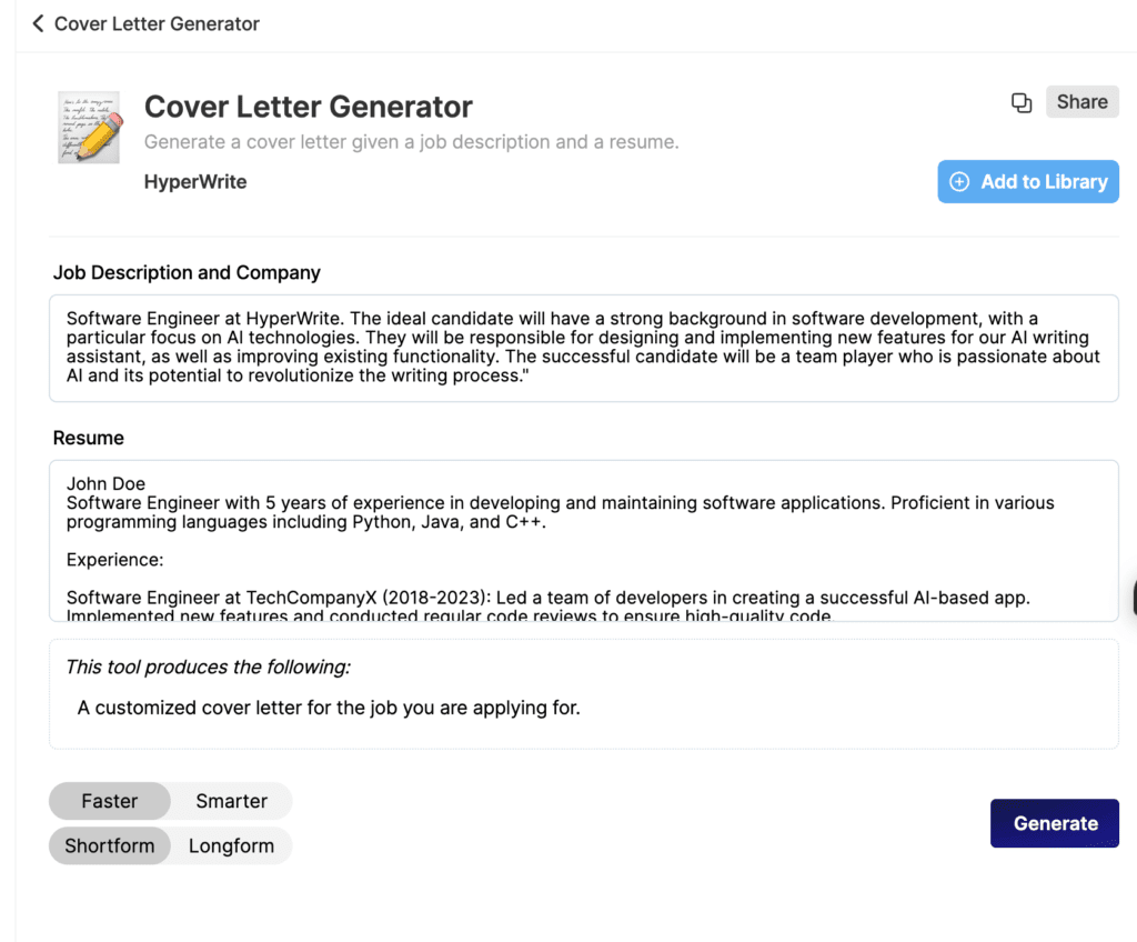 Cover Letter Generator: