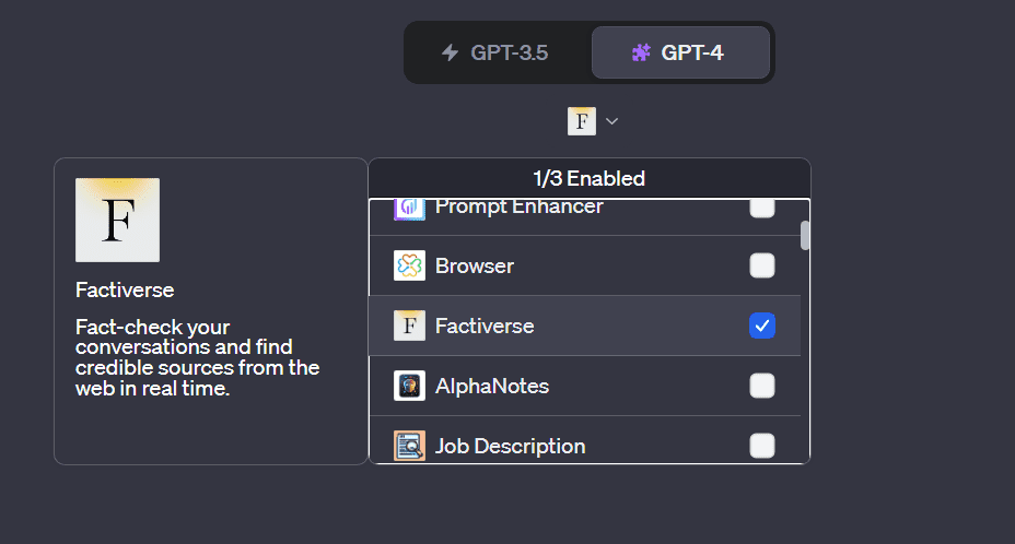 Factiverse ChatGPT Plugin overview