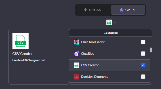 CSV Creator ChatGPT Plugin store