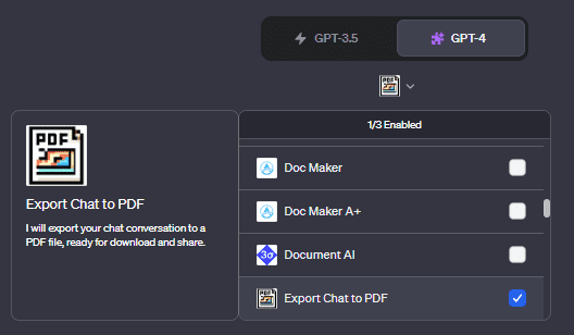 Export Chat to PDF ChatGPT Plugin store