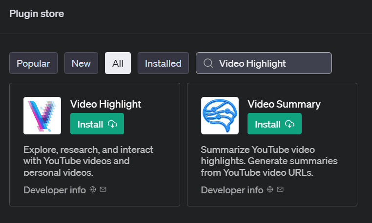 Searching for Video Highlight plugin