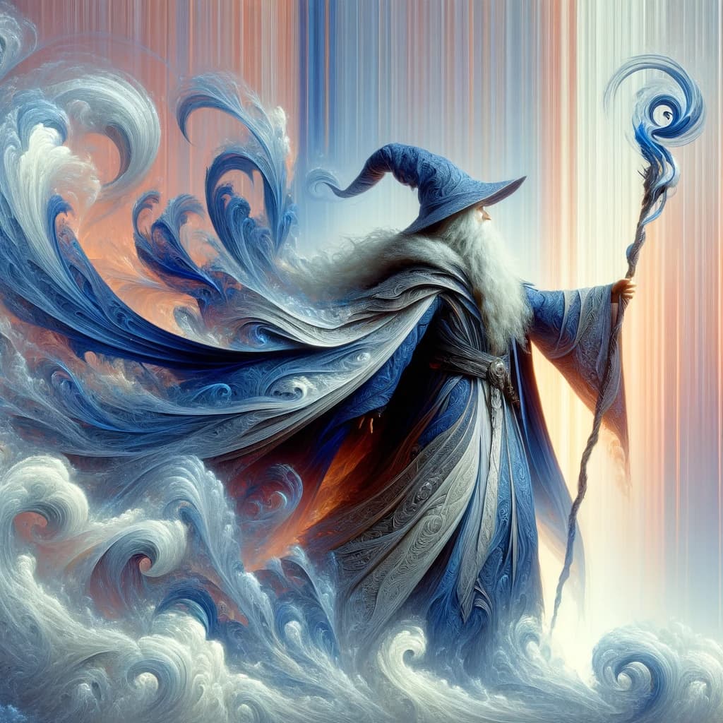 full-body image of the wizard where he is standing in a dynamic pose