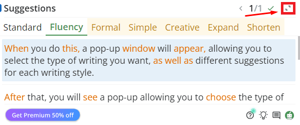 Increasing the pop up size