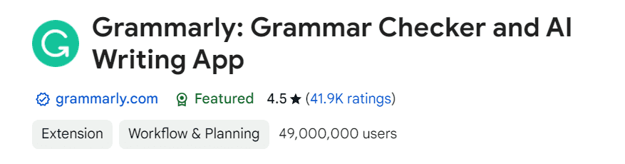 Grammarly from Google extension store