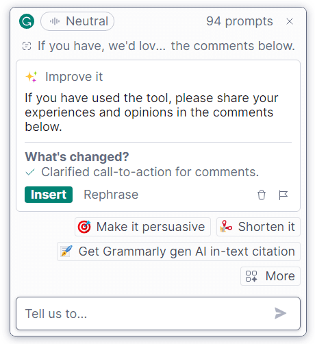 Grammarly paraphrasing feature