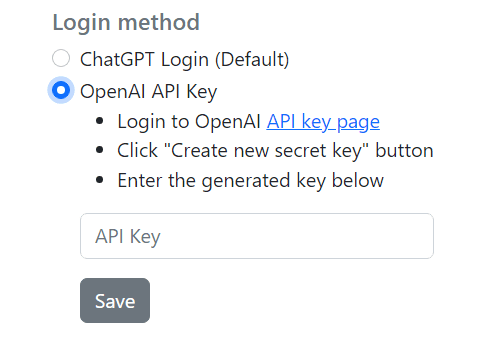 API Key field on the extension