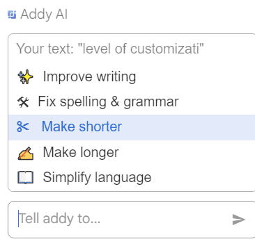 Text improvement feature of Addy AI